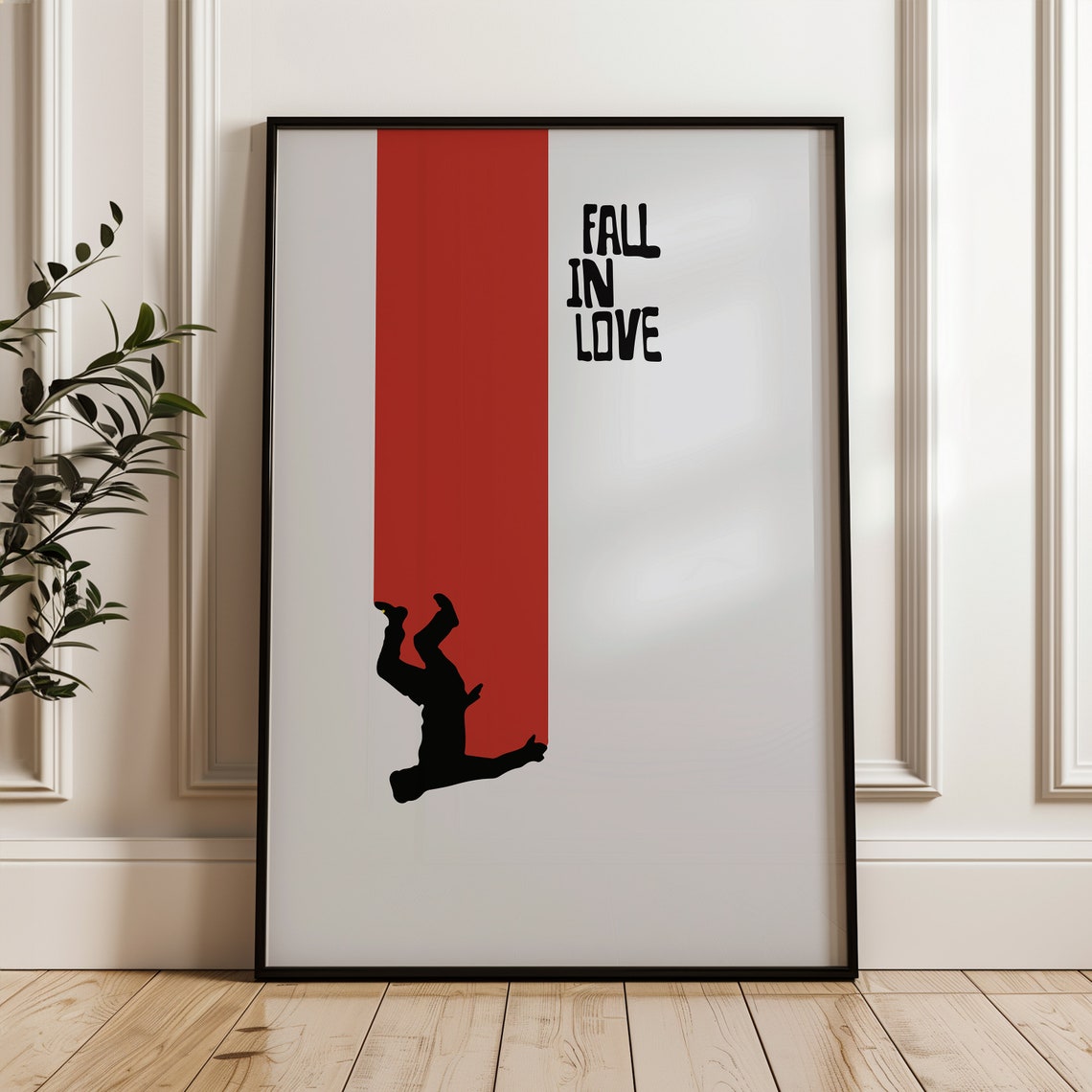Fall In Love Minimalist Red Stripe Silhouette Romantic Quote Poster