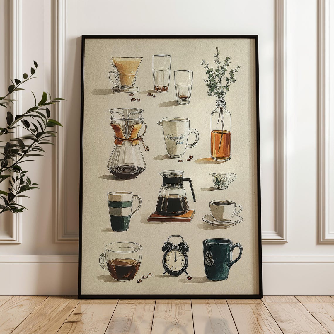 Coffee Chart Hand Drawn Espresso Brew Methods Wall Poster Decor Art