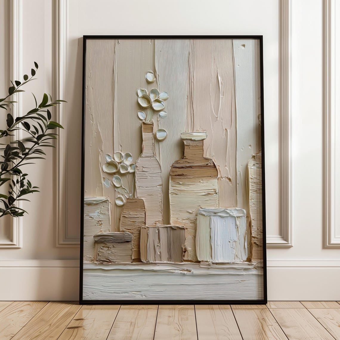Neutral Beige Abstract Vase Textured Palette Knife Art Poster
