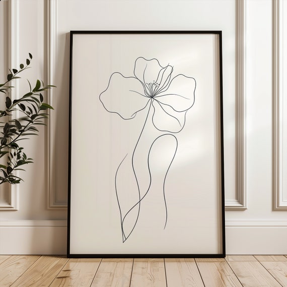Flower Line Art Poster, Minimalist Botanical Print
