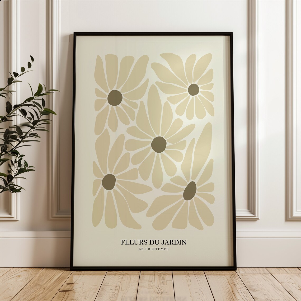 Fleurs du Jardin Beige Daisies French Botanical Floral Art Poster