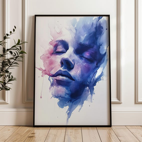 Womans Face Watercolor Art Print Abstract Colors Matte Paper