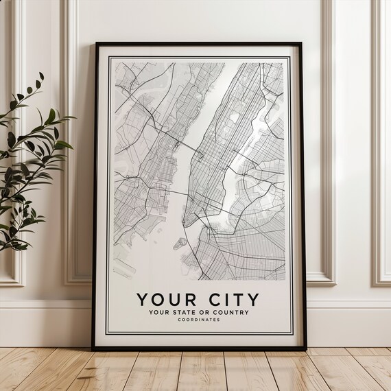 Custom City Map White Personalized Street Poster Hometown Gift