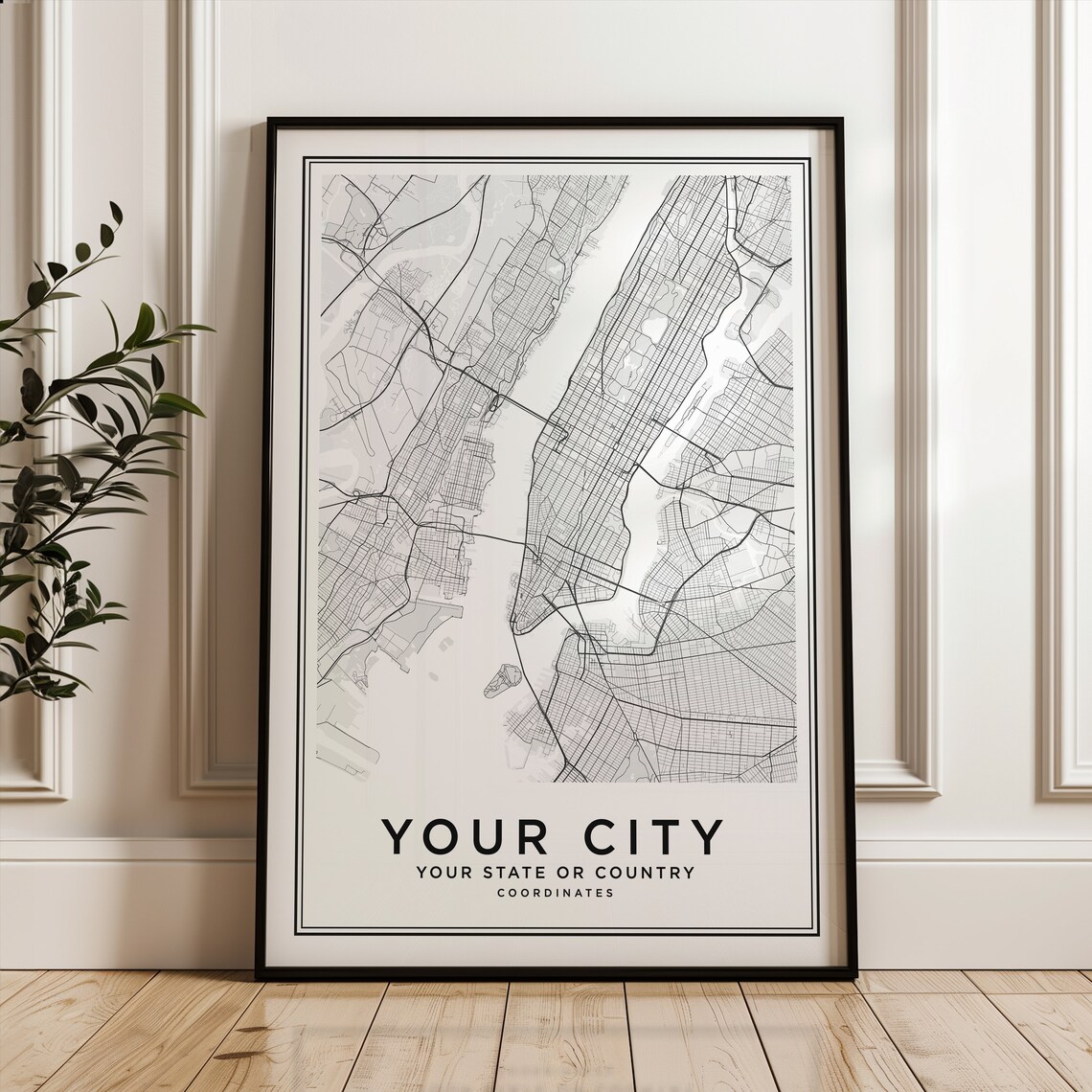 Custom City Map White Personalized Street Poster Hometown Gift