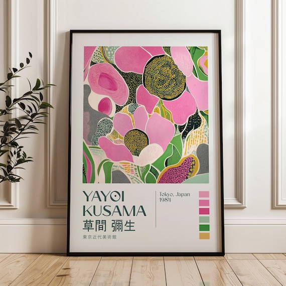 Yayoi Kusama Pink Flower Exhibition Style Japanese Dot Art Poster