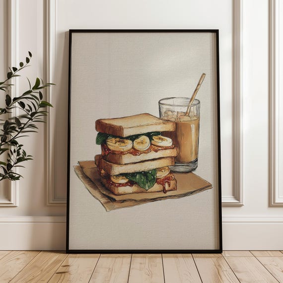 Food Art Poster Handdrawn Sandwich Illustration On Matte Paper
