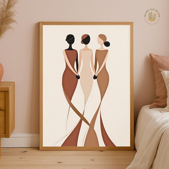 Empowering Women Sisterhood Art Print Earth Tone Female Silhouette