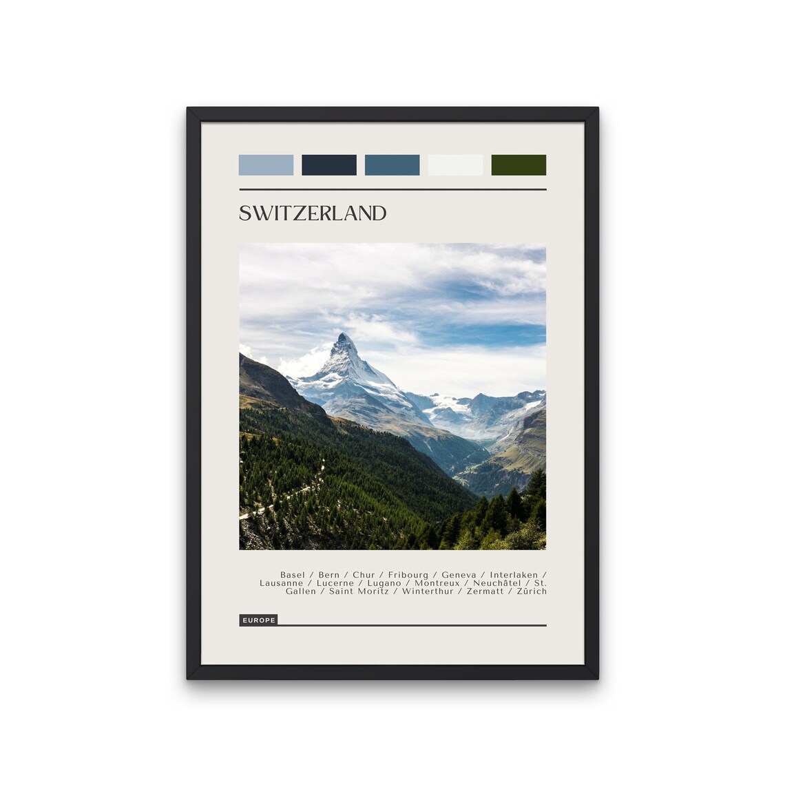 Matterhorn Alpine Peak Switzerland Scenic Color Block Travel Poster