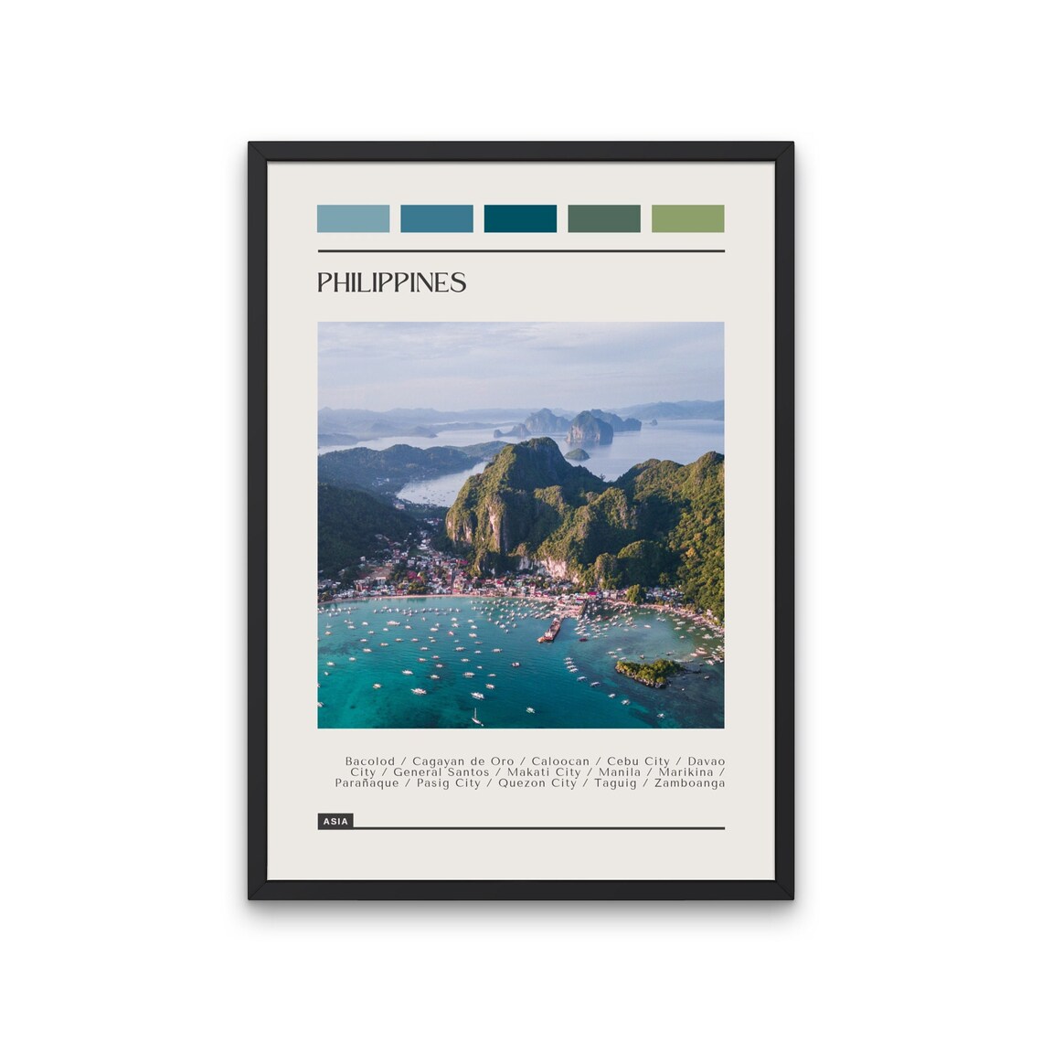 Philippines Turquoise Bay Aerial Scenic Color Block Travel Poster