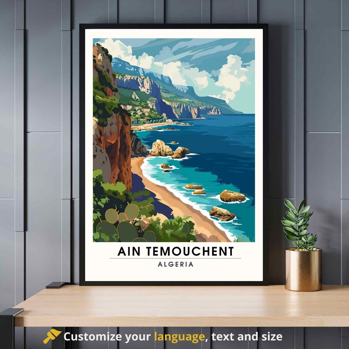 Ain Temouchent Algeria Rocky Coast Beach Vintage Travel Poster