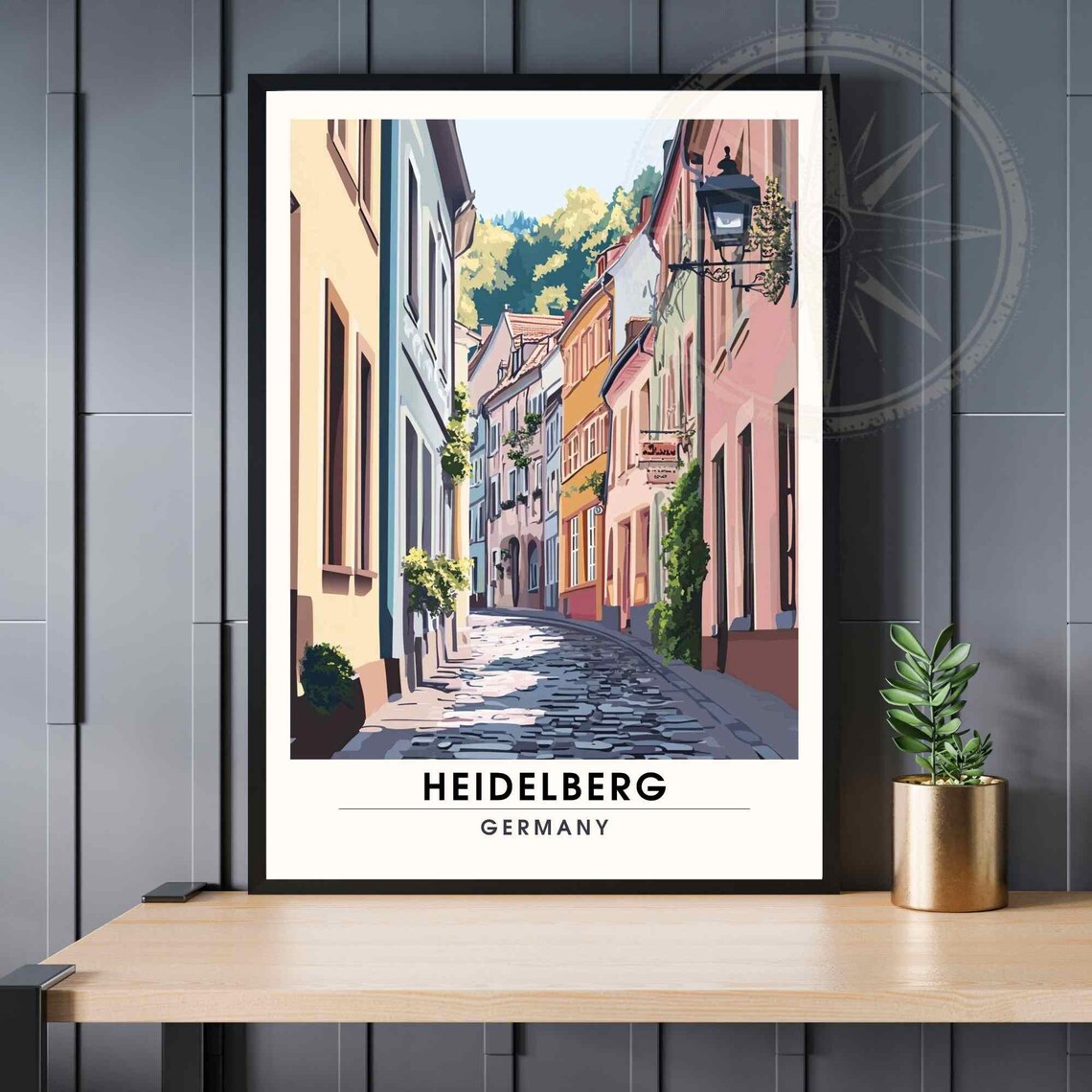 Heidelberg Cobblestone Old Town Street Germany Travel Poster