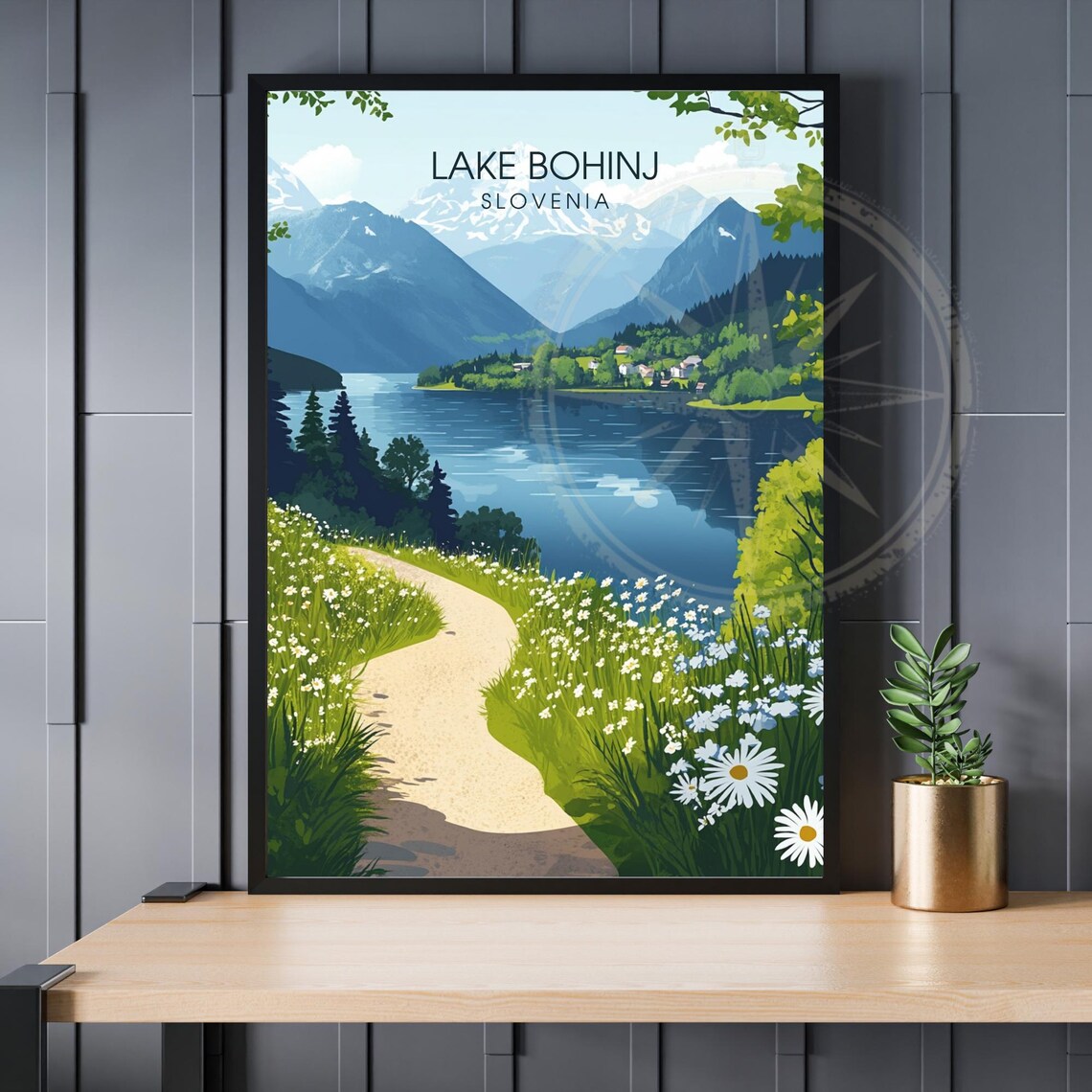 Lake Bohinj Slovenia Alpine Wildflower Path Vintage Travel Poster