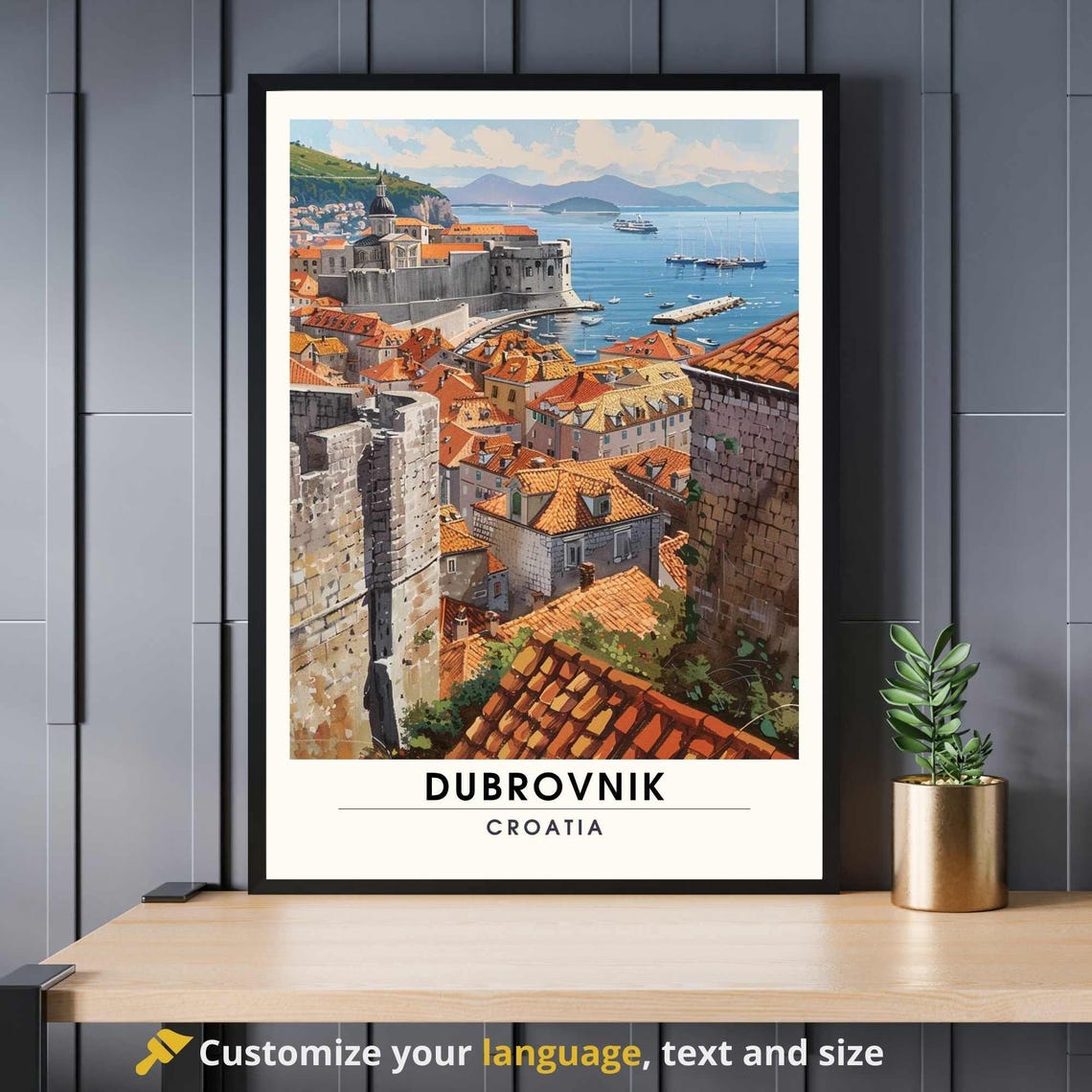 Dubrovnik Croatia Old Town Orange Rooftops Adriatic Sea Travel Poster