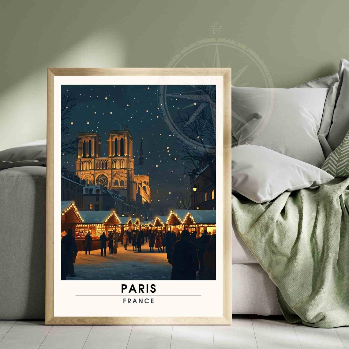 Christmas Paris Notre-Dame Night Market Lights Festive Travel Poster - Image 3