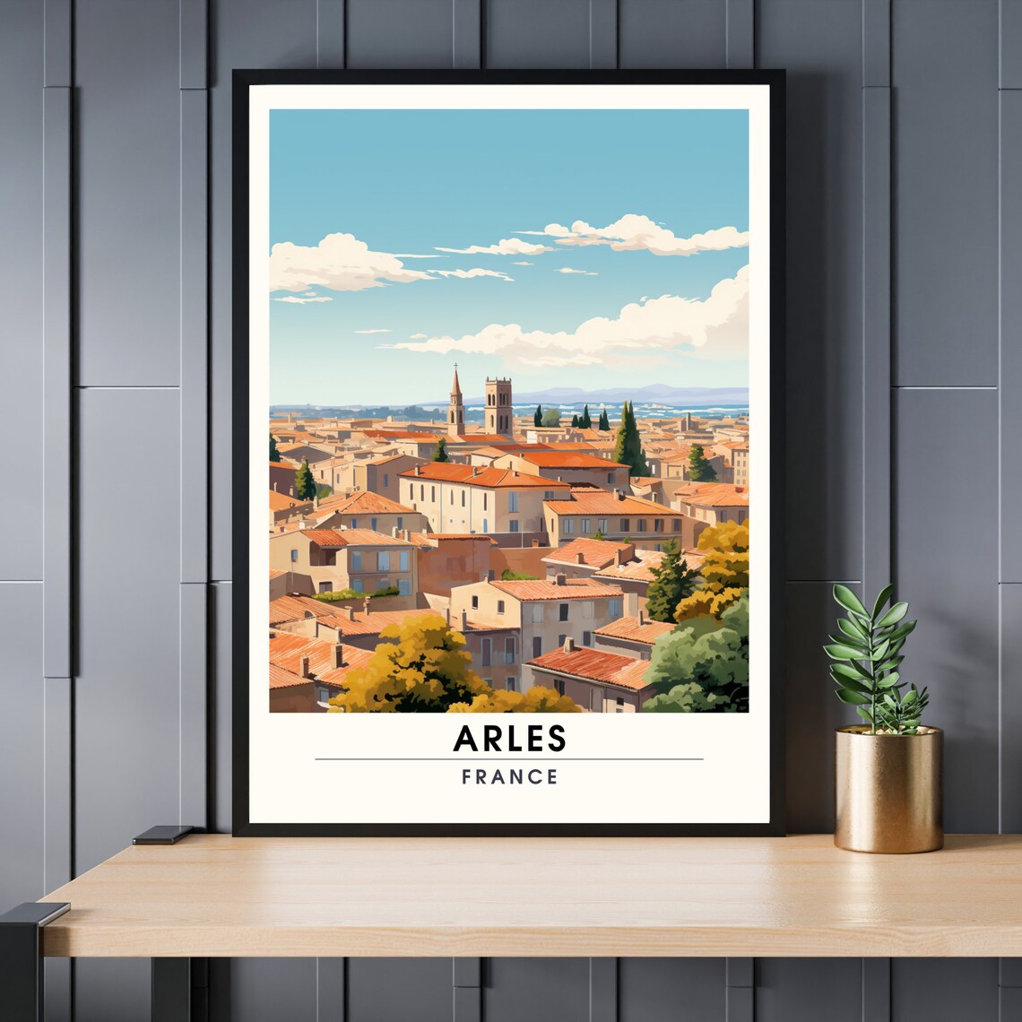 Arles France Old Town Rooftops Church Towers Provence Travel Poster