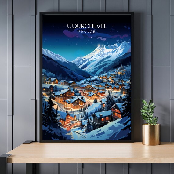Courchevel France Alpine Village Glowing Night Sky Winter Poster