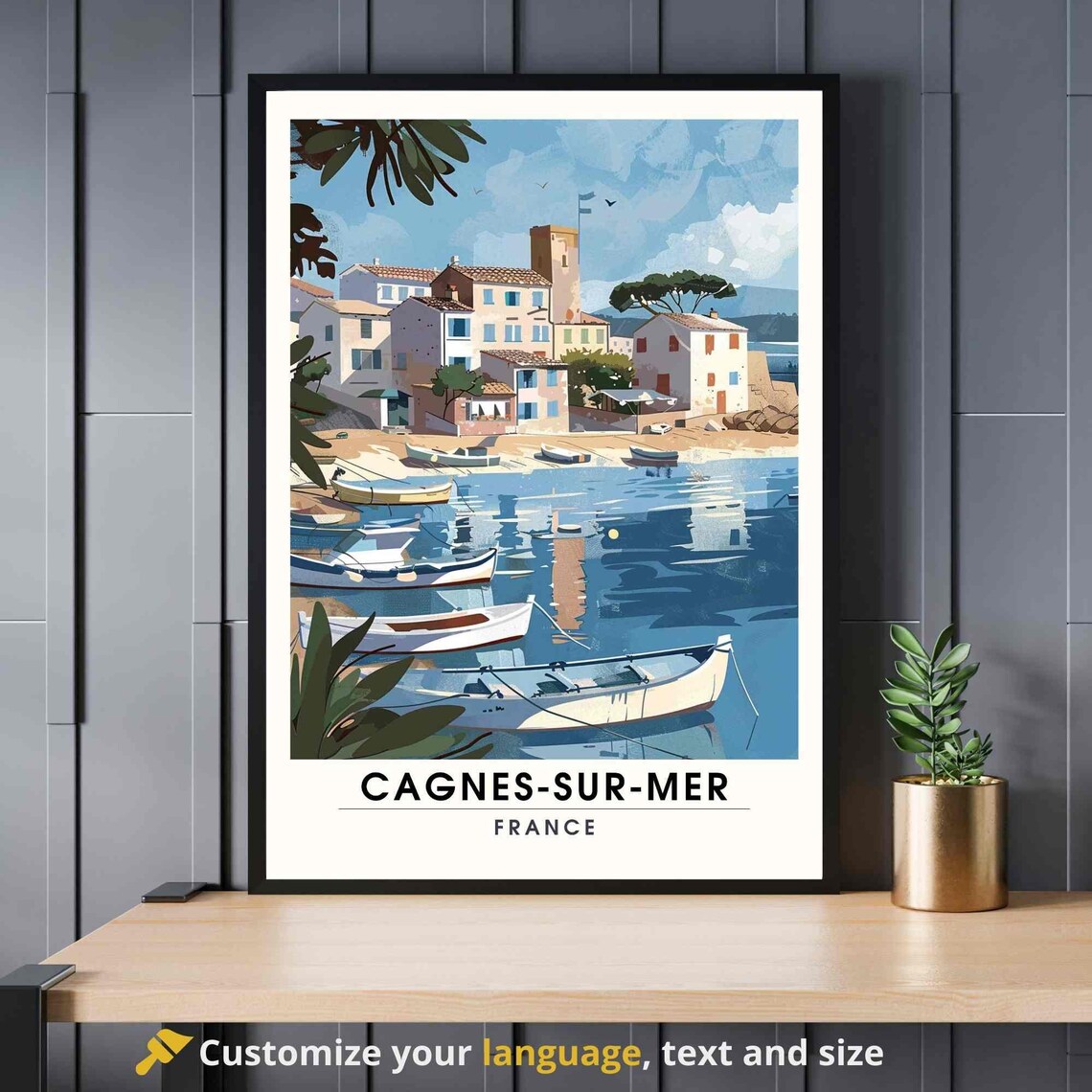Cagnes-sur-Mer France Fishing Boats Harbor Old Town Travel Poster