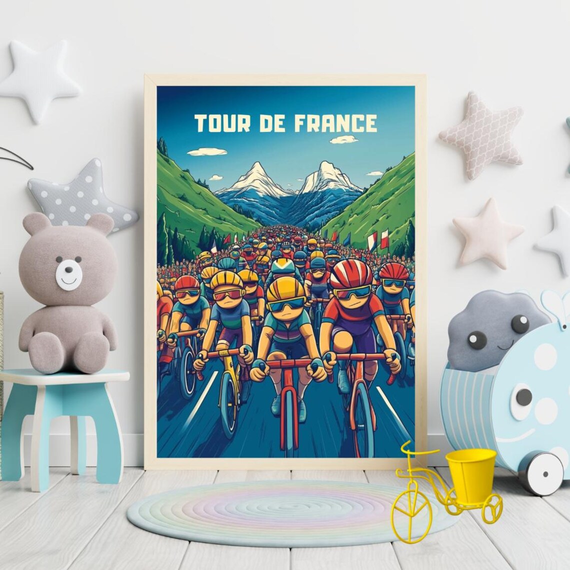 Tour de France Cartoon Peloton Mountain Racing Sports Poster