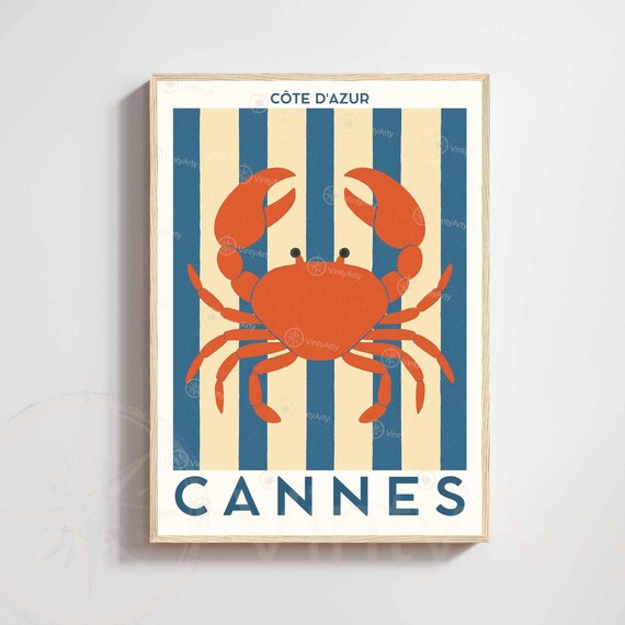 Cannes Crab Poster French Riviera Wall Art Coastal Beach Print