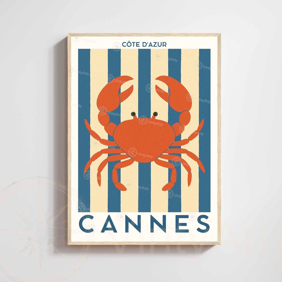Cannes Crab Poster French Riviera Wall Art Coastal Beach Print