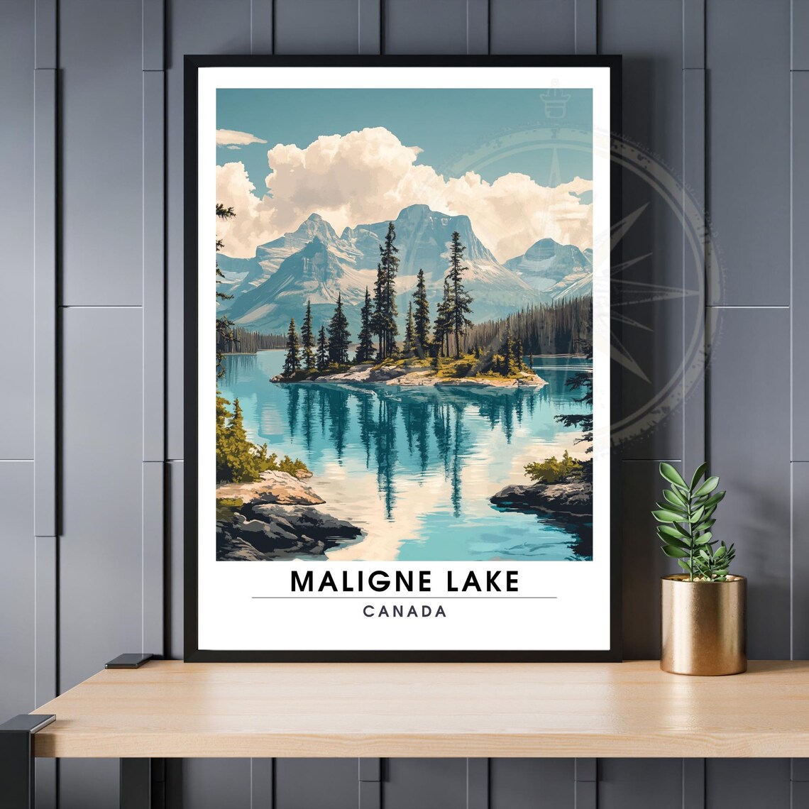 Maligne Lake Canada Retro Travel Poster Vintage Turquoise Scenic Mountain