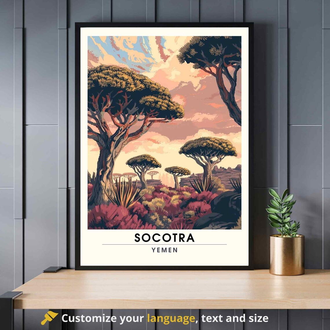 Socotra Yemen Dragon Blood Tree Exotic Landscape Vintage Travel Poster