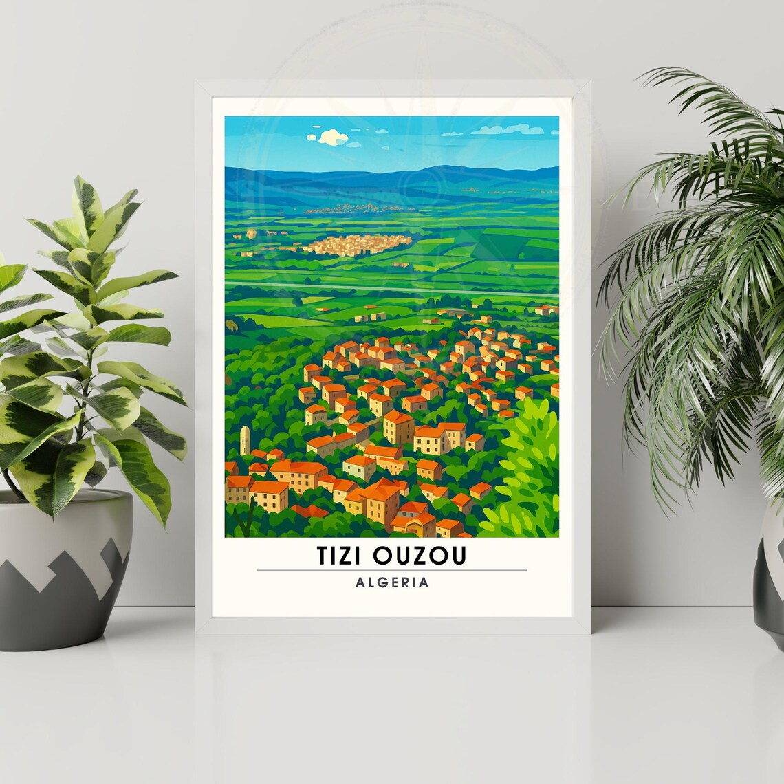 Tizi Ouzou Algeria Aerial Village Valley Green Hills Travel Poster