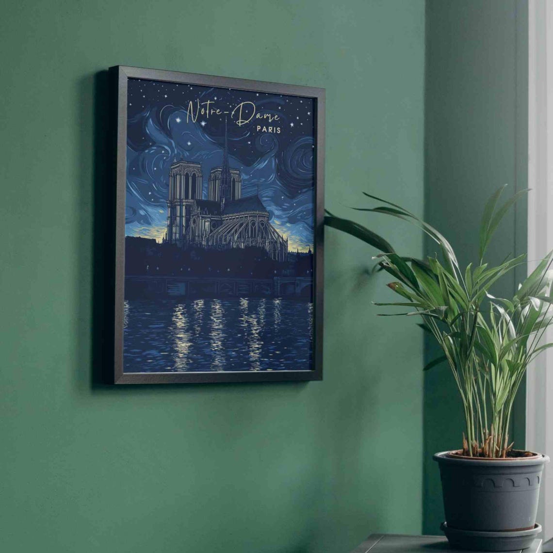 Paris Notre-Dame Swirling Starry Night Sky Over the River Poster - Image 4