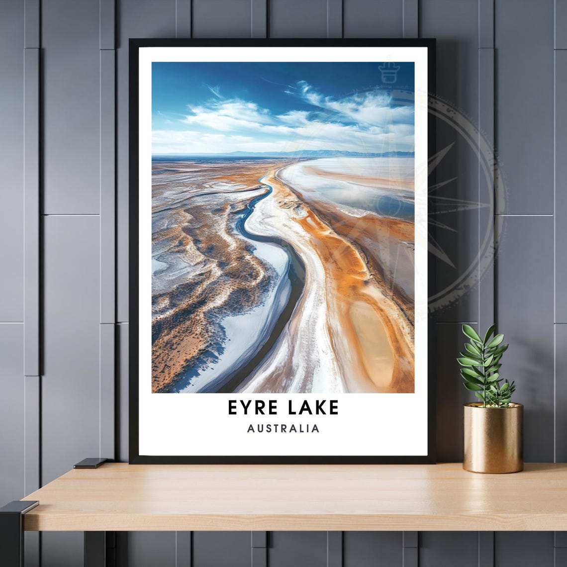 Eyre Lake Australia Orange Salt Flats Aerial Desert Travel Poster