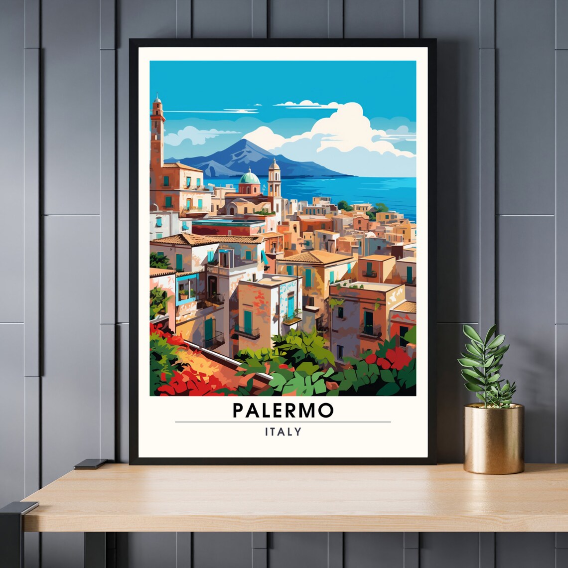 Palermo Italy Sicily Coastal City Vintage Mediterranean Travel Poster