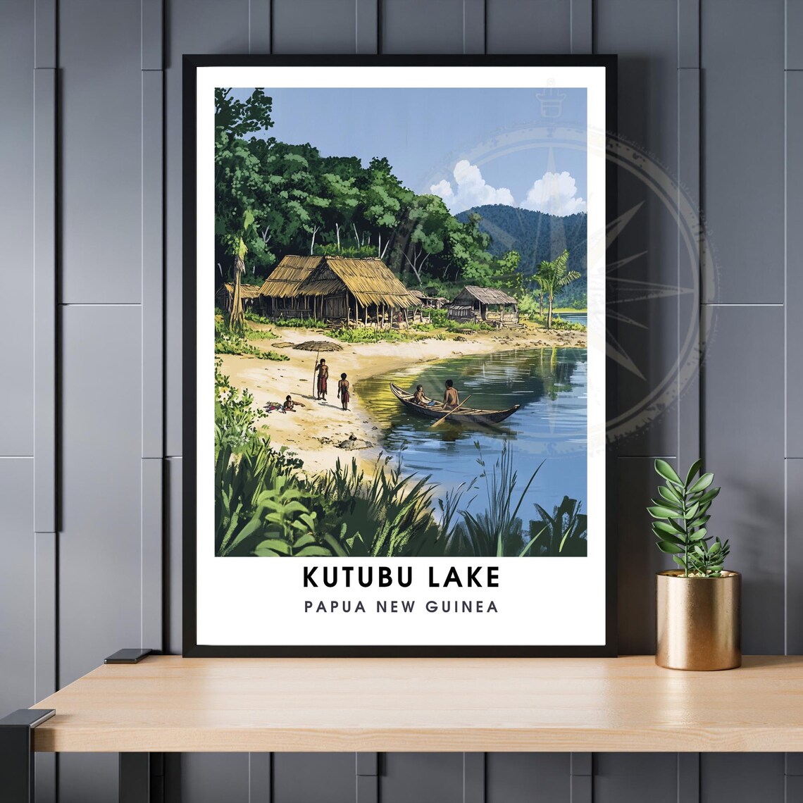 Kutubu Lake Papua New Guinea Village Canoe Tropical Landscape Poster