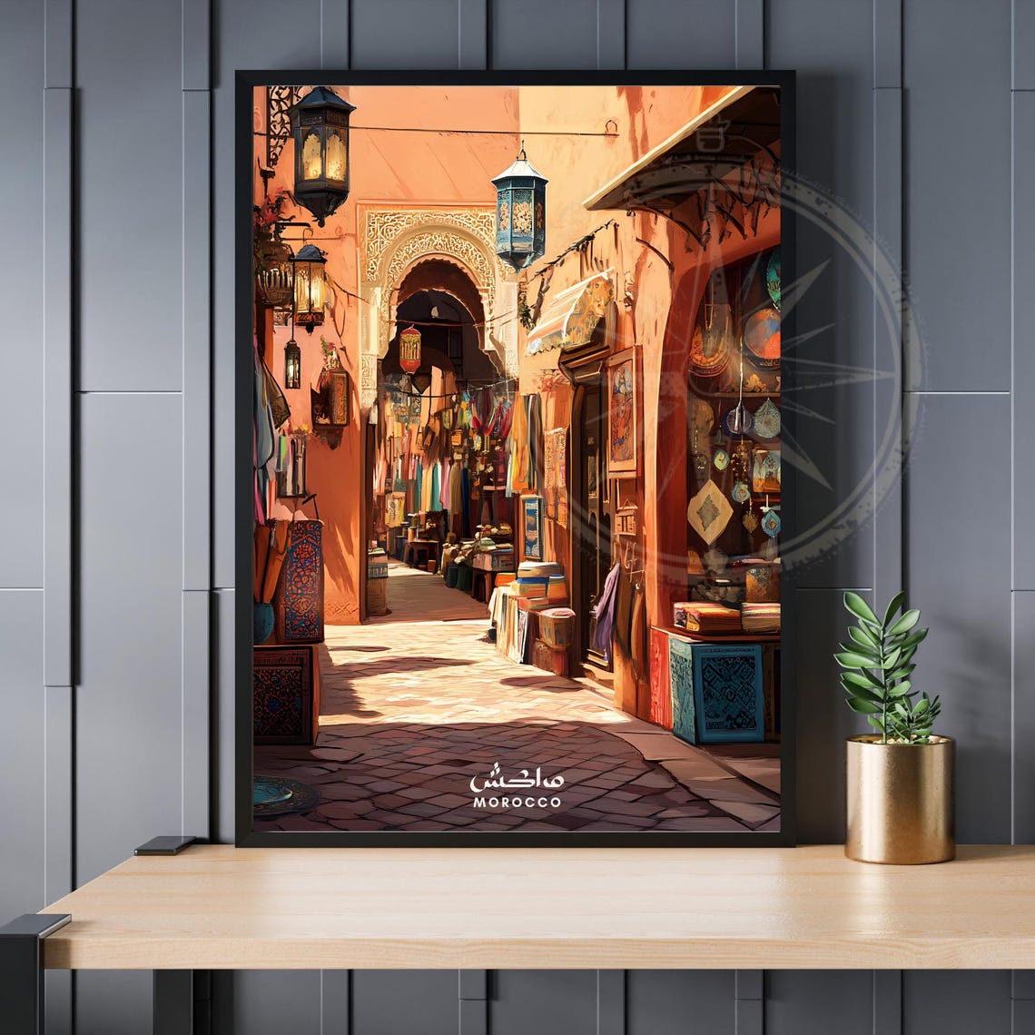 Marrakech Morocco Souk Alley Lanterns Old Market Bazaar Poster