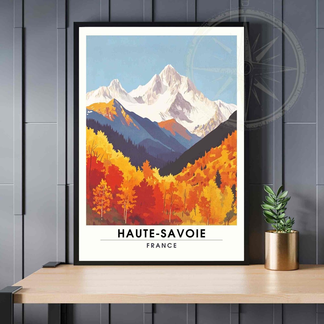 Haute-Savoie France Autumn Alpine Forest Snowy Peaks Travel Poster