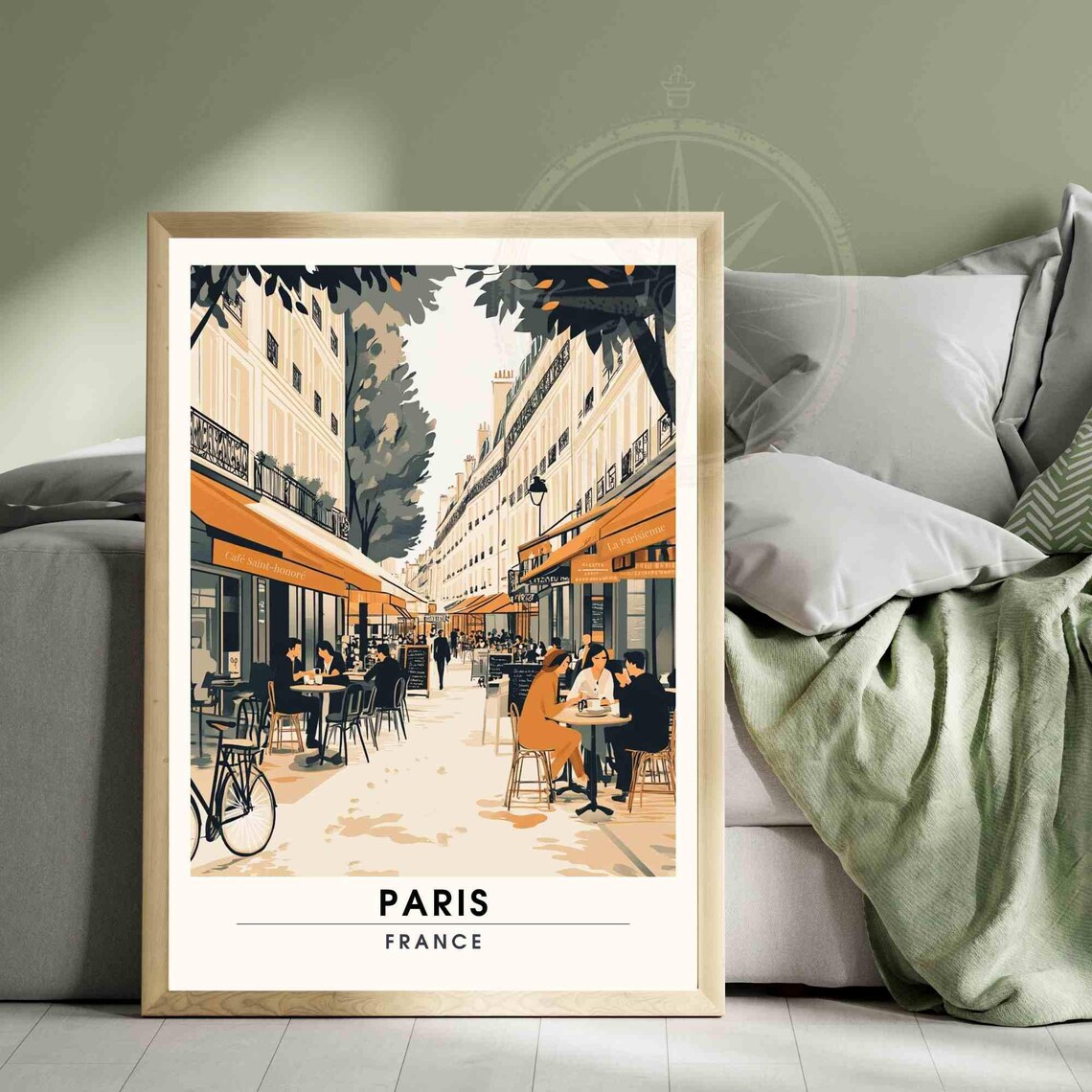 Paris France Rue Saint Honore Cafe Awnings Street Scene Poster - Image 3