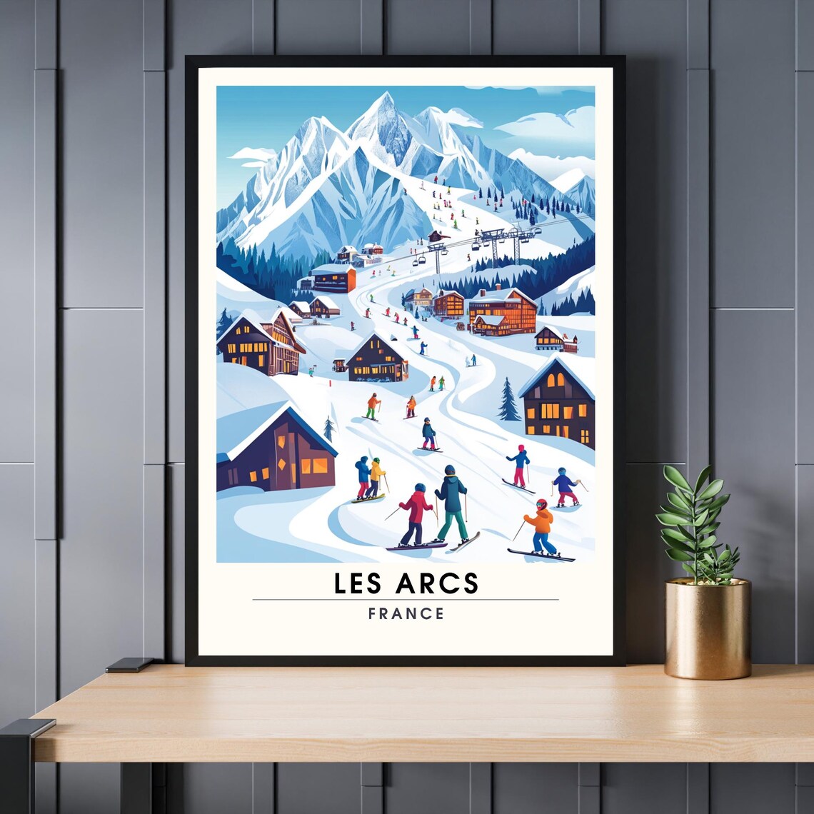 Les Arcs France Ski Resort Vintage Travel Poster Alpine Village Wall Decor