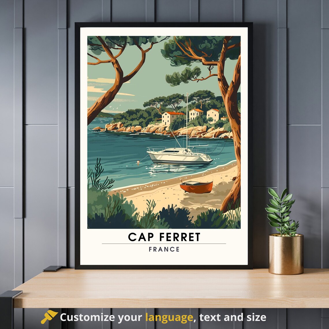 Cap Ferret France Sailboat Cove Beach Vintage Coastal Travel Poster