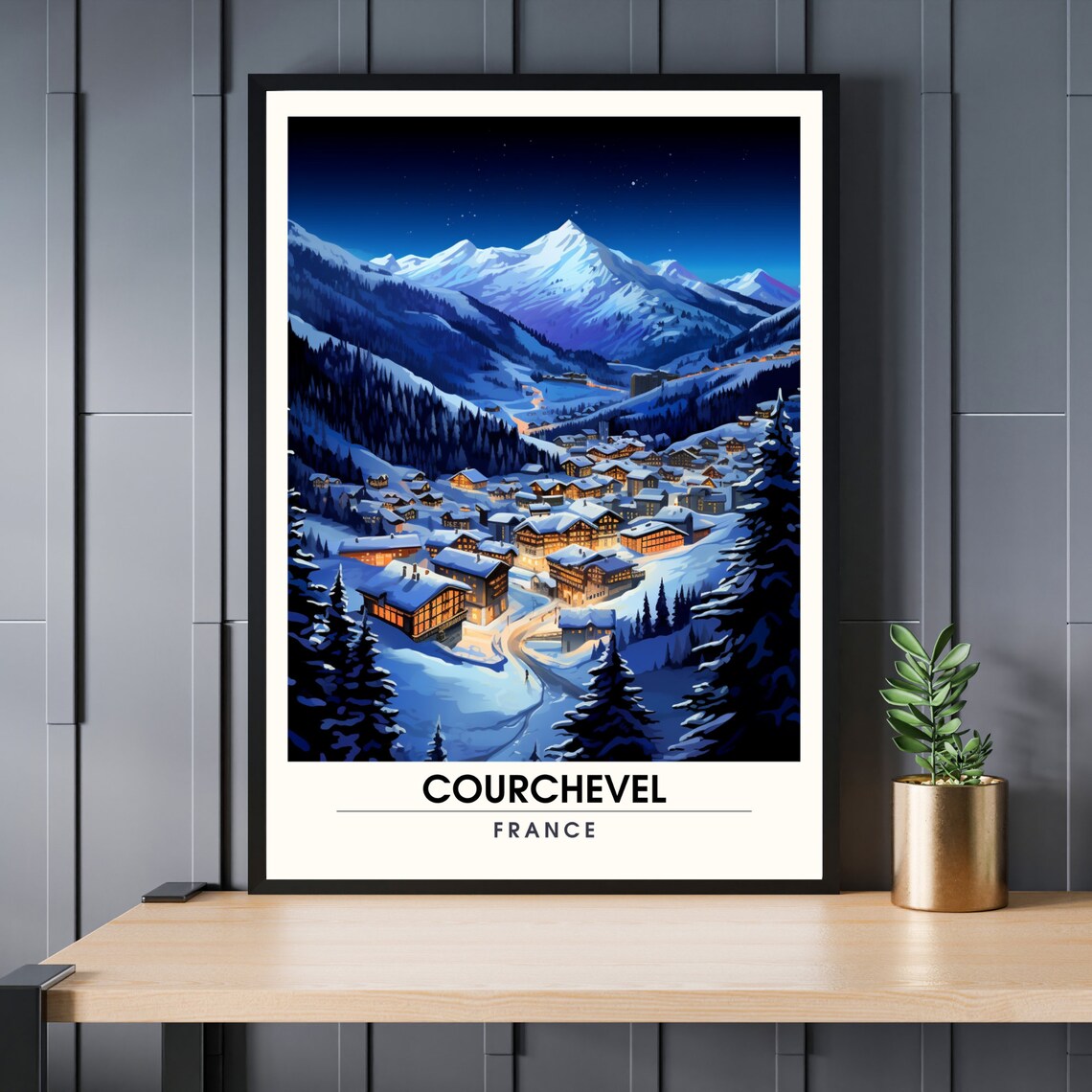 Courchevel France Alpine Village Night Snow Ski Resort Poster