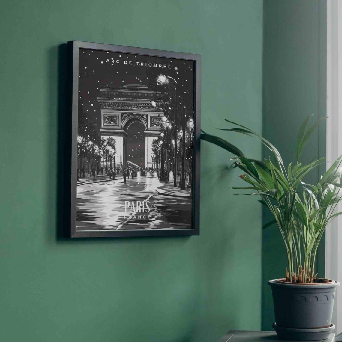 Paris Arc de Triomphe Black and White Night Avenue Lights Poster - Image 4