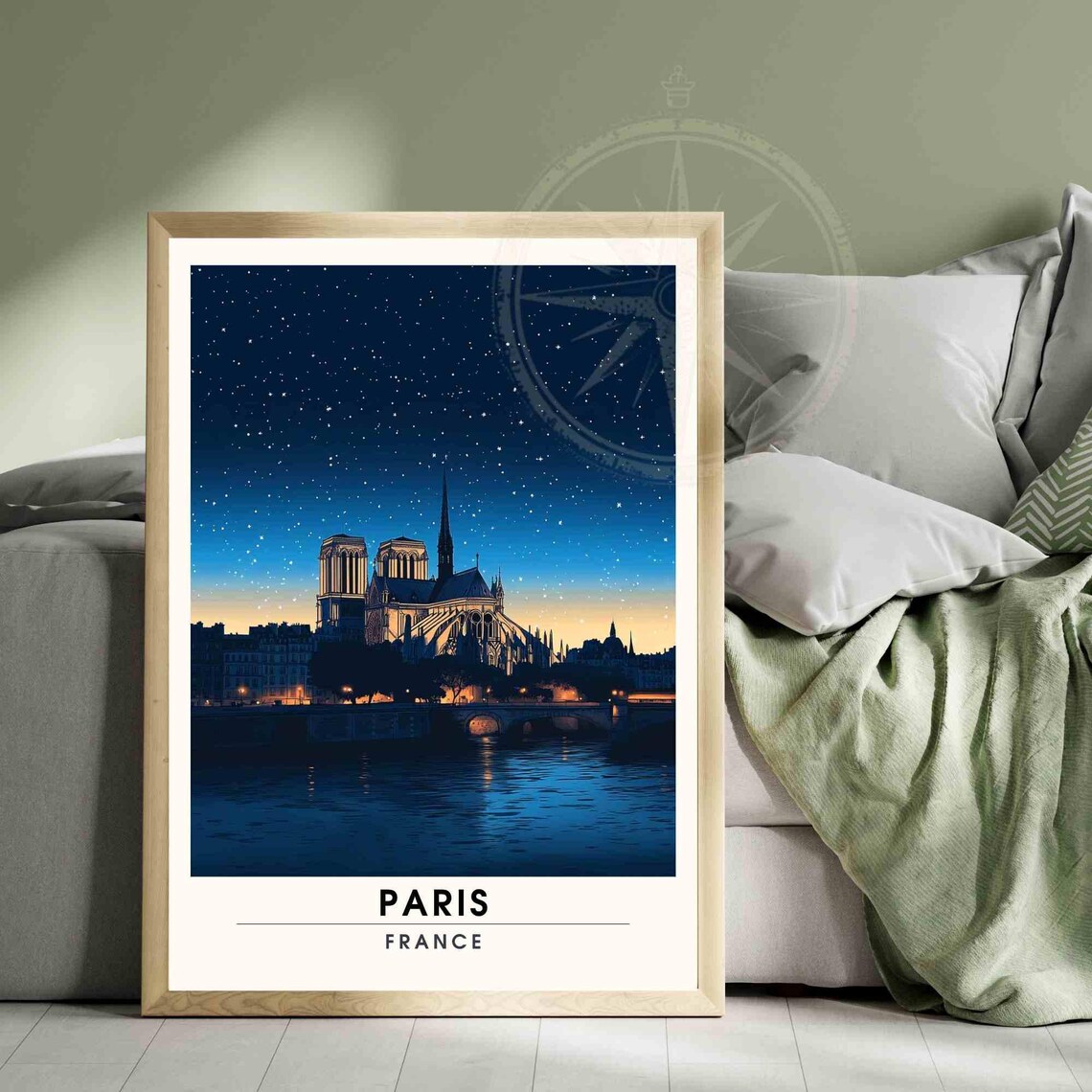 Paris Notre-Dame Glowing Night Cathedral Under Stars Travel Poster - Image 3