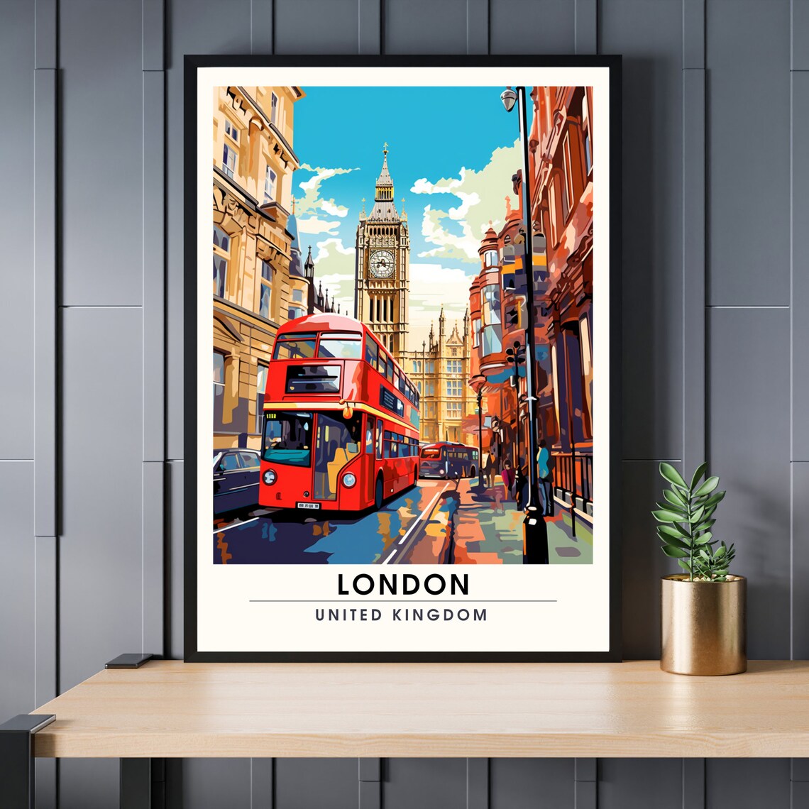 London Big Ben Red Bus Westminster Classic City Travel Poster