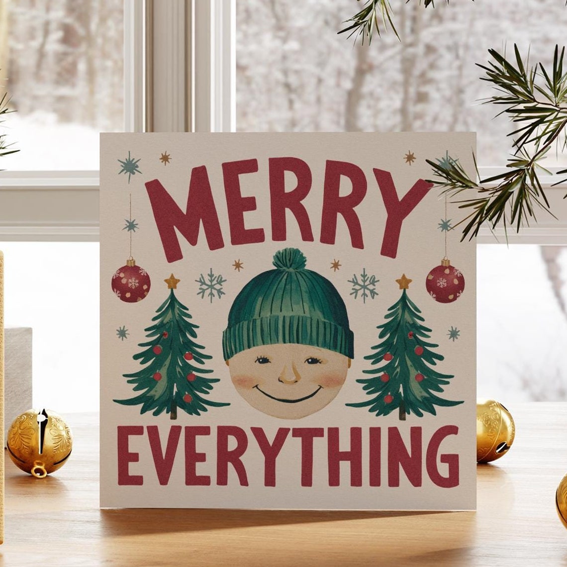 Merry Everything Smiling Face Cute Retro Christmas Quote Poster