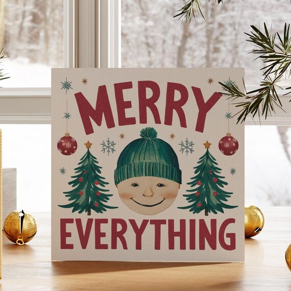Merry Everything Smiling Face Cute Retro Christmas Quote Poster