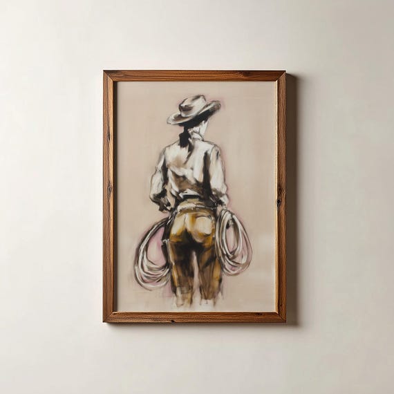 Modern Cowgirl Art Print Pink Western Style Decor Digital Download