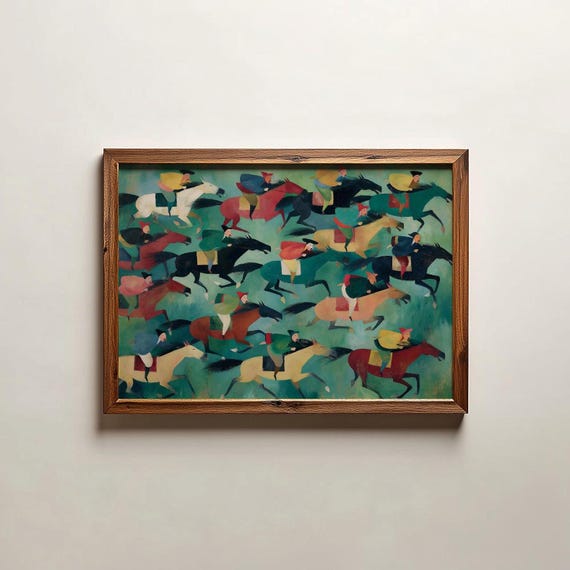 Horse Racing Art Print Oil Painting Equestrian Style Decor Minimalist Digital Download