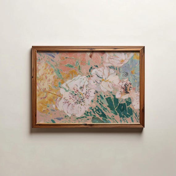 Pink Floral Abstract Art Print Vintage Textured Wall Decor Digital Download