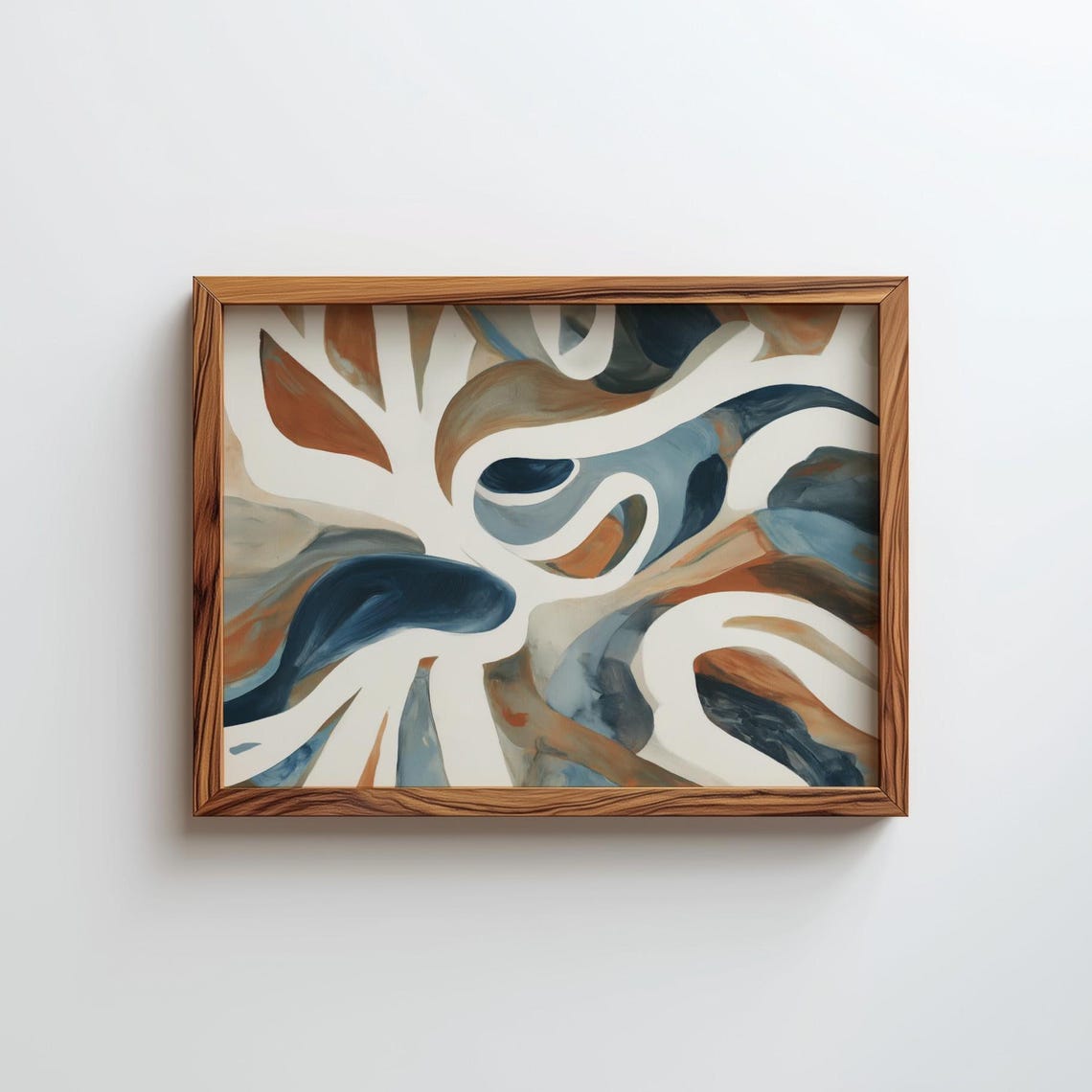 Rust Terracotta Blue Organic Shapes Earthy Abstract Wall Poster