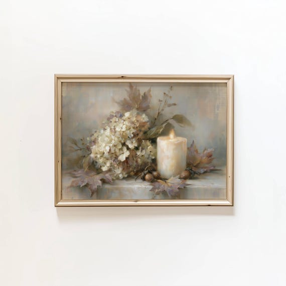 Neutral Still Life Print Candle Fall Art Cottagecore Autumn Wall Digital Download