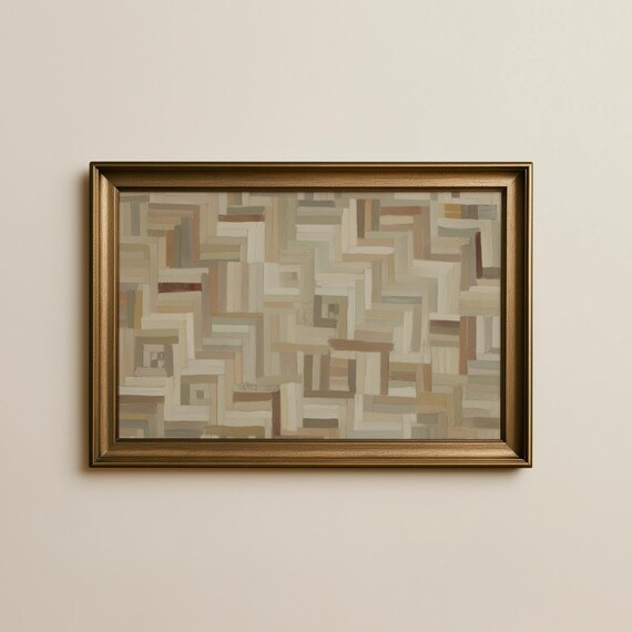 Beige Contemporary Abstract Oil Painting Blue Minimalist Design Aesthetic Art Digital Download