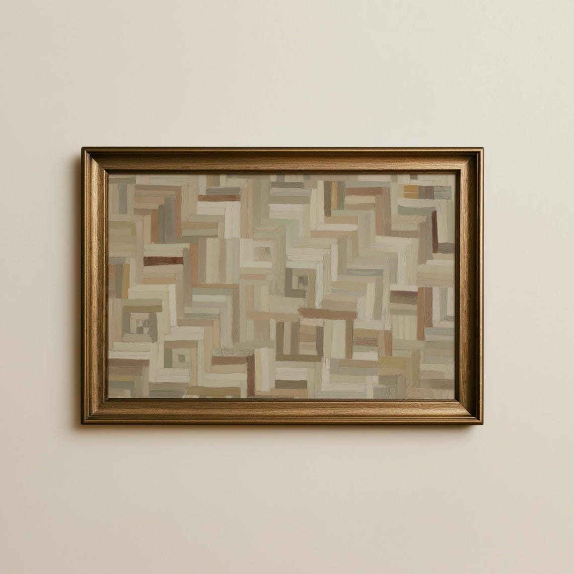 Beige Geometric Maze Abstract Oil Painting Minimalist Poster