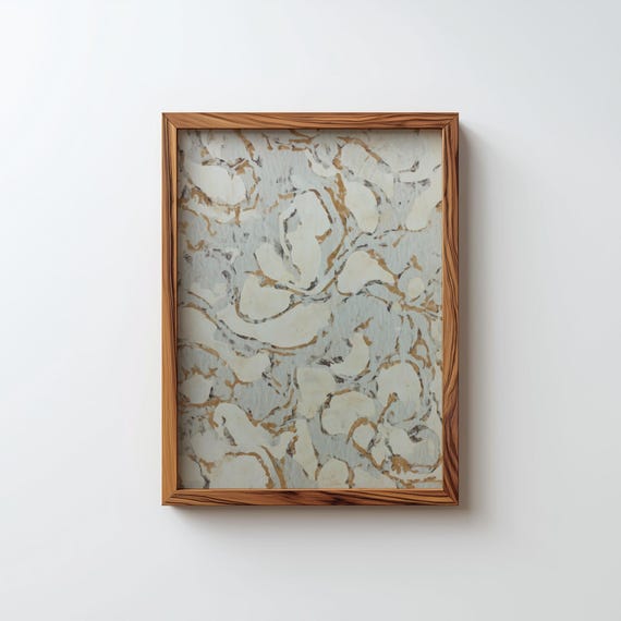 Blue Floral Abstract Art Print Vintage Textured Wall Decor Digital Download